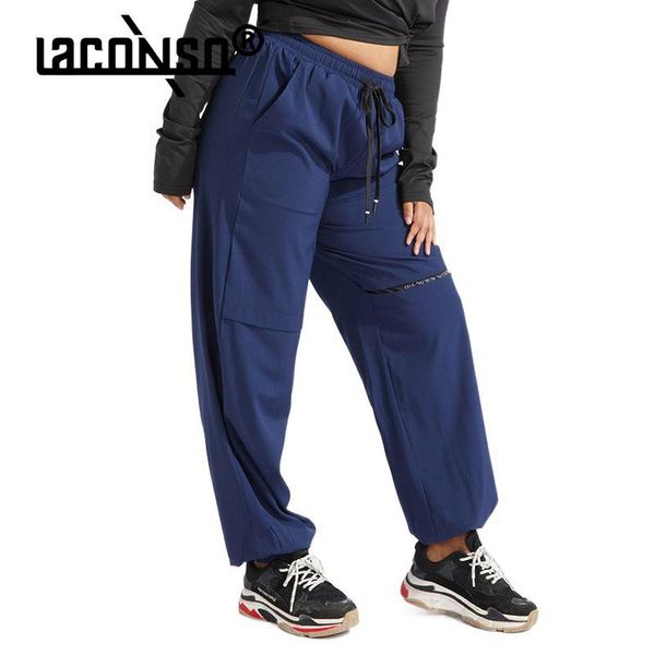 

running pants laconso casual womens sports plus size beamed harem fitness thin yoga trousers, Black;blue