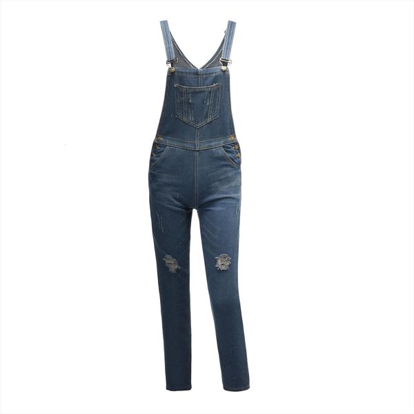 

women loose denim jumpsuit ladies overalls female ripped holes rompers, Black;white