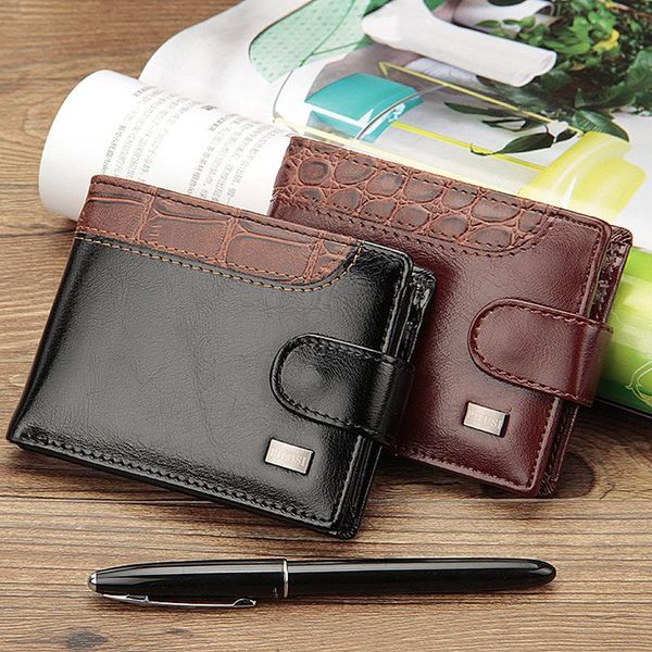 

wallets 2021 patchwork leather men short male purse with coin pocket card holder brand trifold wallet clutch money bag, Red;black