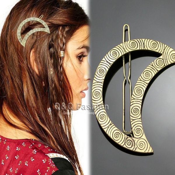 

hair clips & barrettes vintage lady mayan gypsy swirl crescent moon pin clip dress snap barrette jewelry, Golden;silver