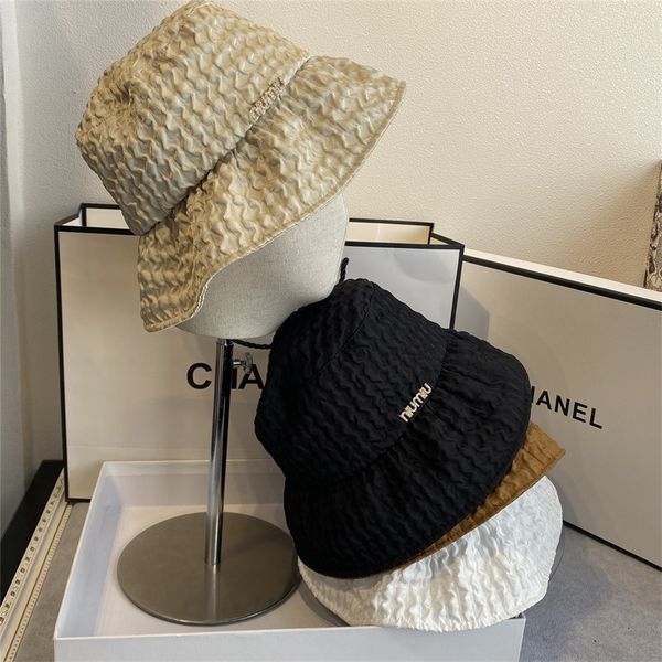 

2021 summer fisherman's hats south korea pleated fabric foreign style shading fashion elegant folding bucket hat, Blue;gray