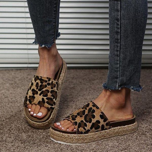 

women summer slippers thick battom open toe ladies casual comfortable sandals women's leopard shoes platform female footwear, Black