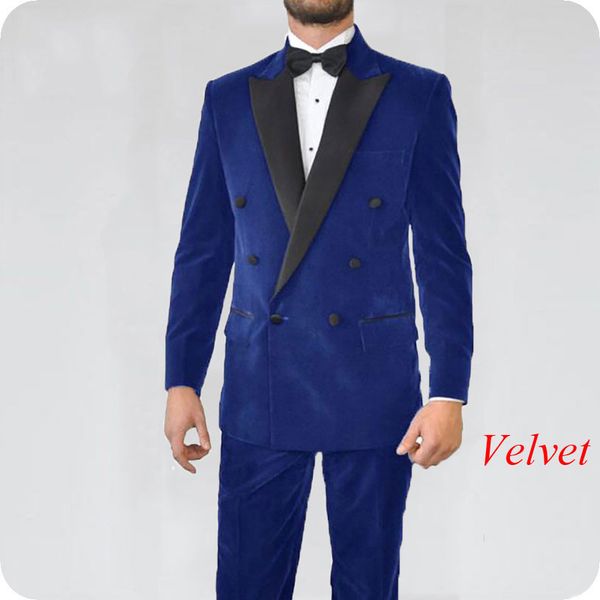 

men's suits & blazers smoking jacket royal blue velvet classic wedding black peak lapel groom tuxedo 2piece costume homme terno ma, White;black