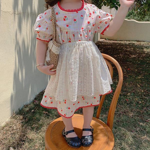 

summer baby girls floral girl dress printed korean style toddlers kids princess dresses children clothes, Red;yellow