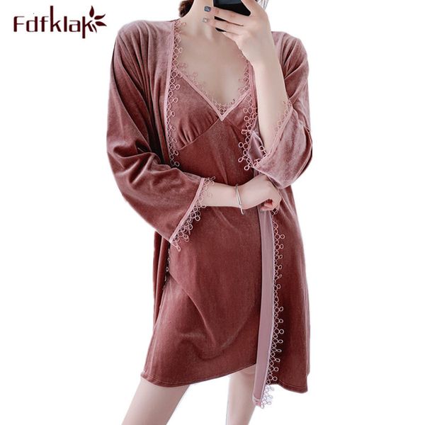 

pyjamas autumn winter ing gowns for women bathrobe gold veet warm sleepwear lace two piece pijama robe sets a0ae, Black;white