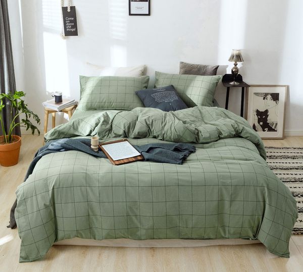 

no print stripe plaid quality washing four piece set of pure cotton bedding home textile fitted sheet