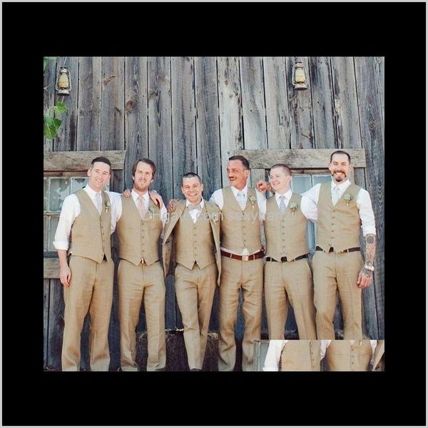 Herren-Stil-Bräutigam-Westen Khaki Groomsmens Man Weste nach Maß Größe und Farbe fünf Knöpfe WeddingPromDinner Weste Lsma6 QJ2SP