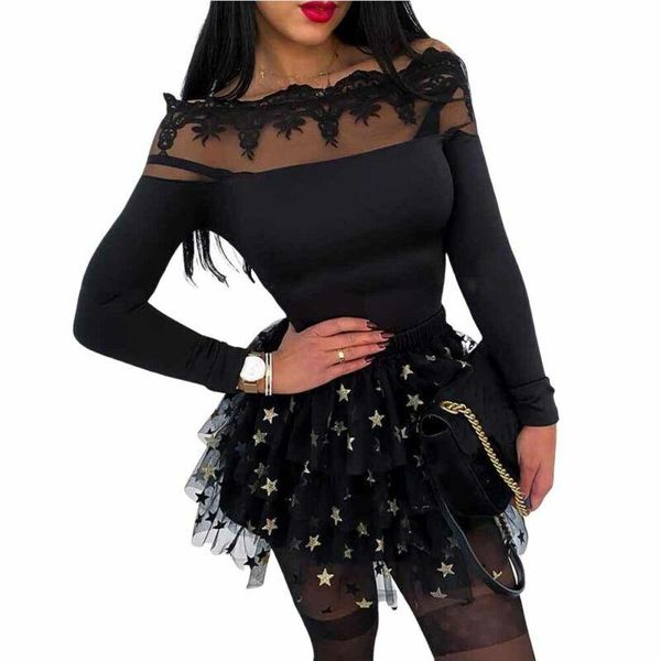 

full sleeves for women ladies blouse 2021 fashion lace slash neck long sleeve shirt patchwork blusa mujer elegante women's blouses & sh, White