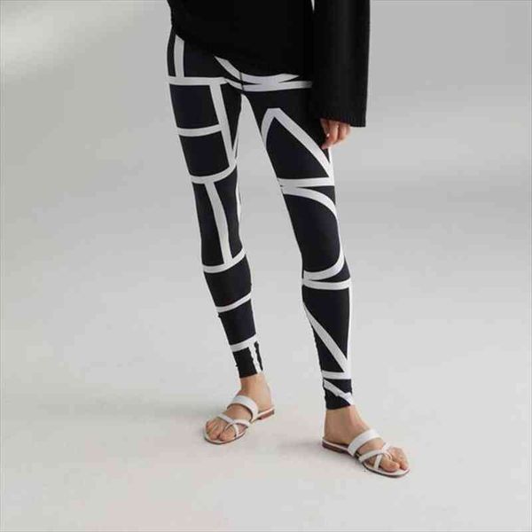 

geometric stripe high stretch women leggings fashion slim pants, Black