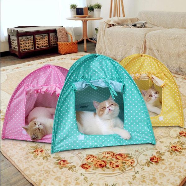 

cat beds & furniture foldable pet tent dog house toy mosquito proof nest dot bed