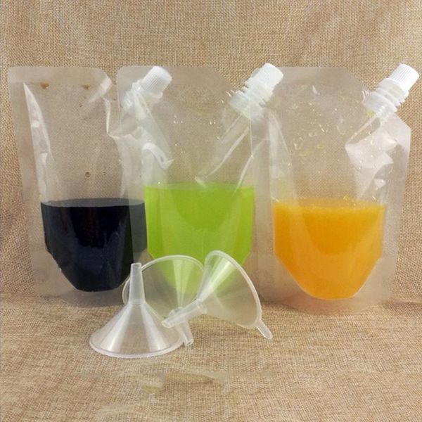 

gift wrap 10pcs transparent disposable juice bag for party beverage with oblique funnel