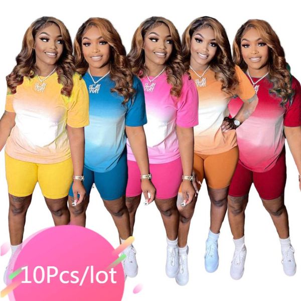 

women's tracksuits bulk item wholesale lots summer fitness outfits women graduate color short sleeve bodycon biker shorts set casual h, Gray