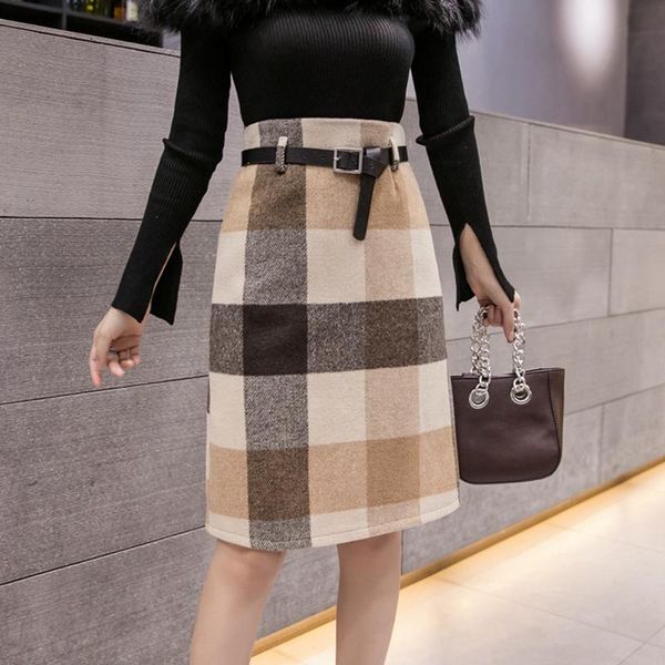 

skirts winter women casual plaid a-line sashes knee-length skirt harajuku korean cute high waist kawaii vintage vouge office, Black