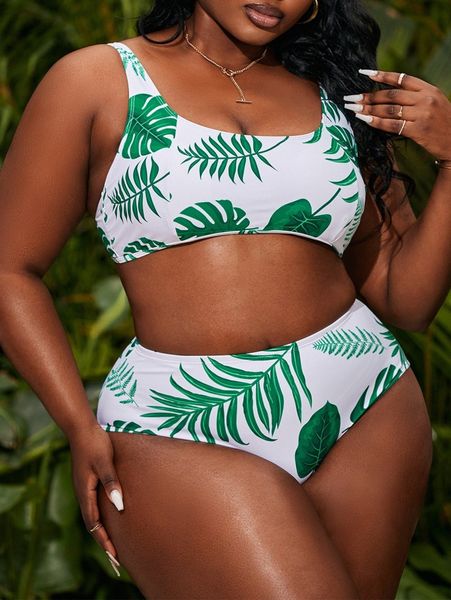

plus plant print bikini swimsuit i2xn#, Black