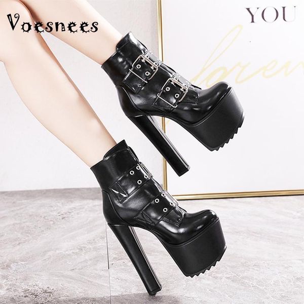 

boots voesnees short women shoes 2021 european and american fashion nailed roman thick heel high heels plus size34-40 4u3f, Black