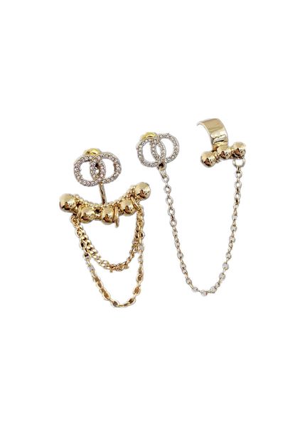 

2022 luxury designer hoop diamond tassel asymmetric with letter c earrings women's party wedding couple gift jewelry 925 silver alex an, Golden;silver