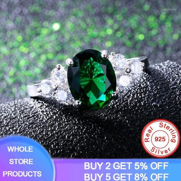 

cluster rings green oval zircon lab emerald for women engagement 100% real 925 sterling silver gemstone ring female wedding jewelry gift1, Golden;silver