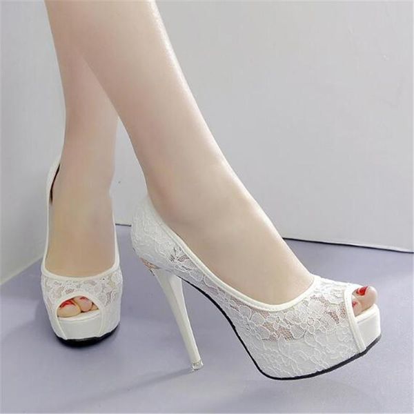 

women sandals mesh slip on 12cm thin heels high peep toe cutout lace waterproof shallow sandal shoes size 35-42, Black