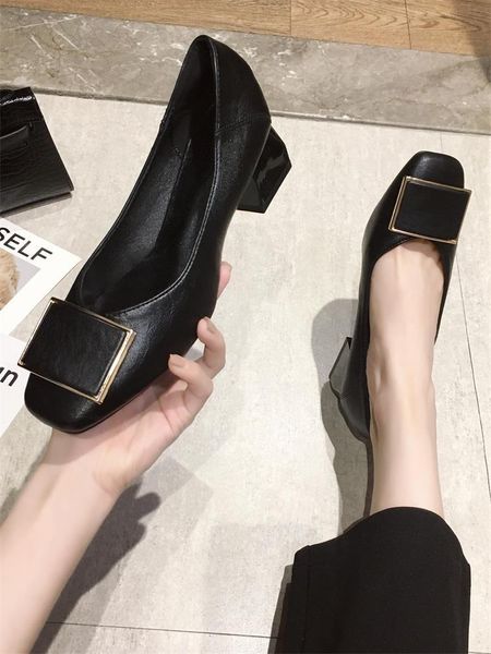 

dress shoes women's autumn 2021 korean fashion wild all-in-one square head grandma thick heel single women, Black