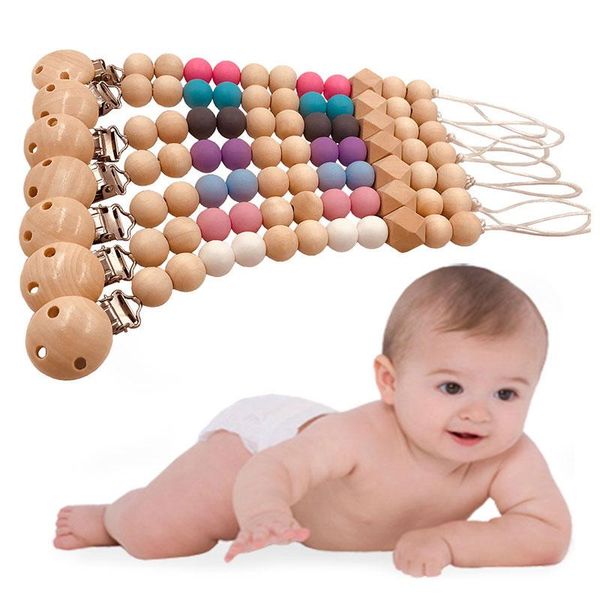 

pacifiers# baby pacifier chain wooden beads born nipple appease soother clips ring dummy clip holder for toddler bite molar toys