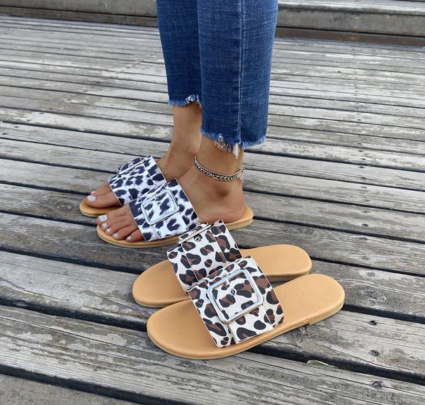 

women slippers women shoes leather flat slides flat shoes ladies sandals outdoor summer leopard shoes 2021 sandalias de mujer, Black