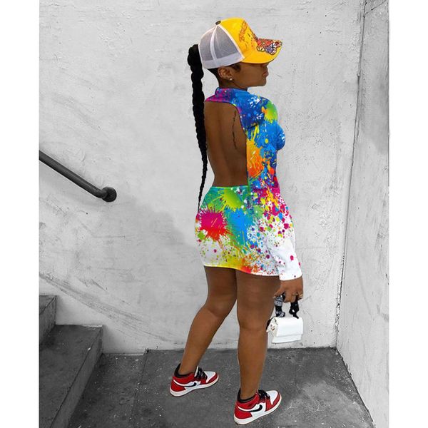 

design w8118 casual dresses cool graffiti sleeve open back nightclub long dress, Black;gray