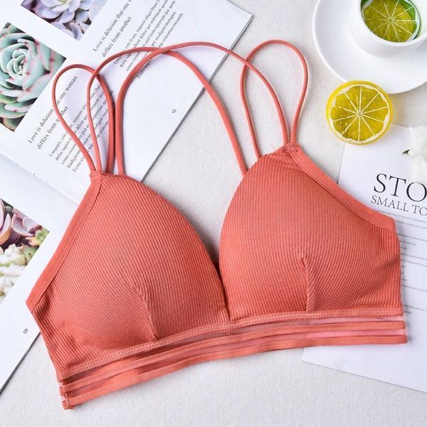 

camisoles & tanks women solid color thread bra thin shoulder strap breathable underwear bralette push up backless sleep, Black;white