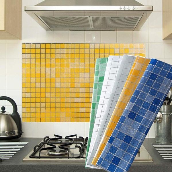 

wall stickers pvc waterproof self-adhesive wallpaper kitchen oil-proof bathroom sticker blue mosaic imitation pattern