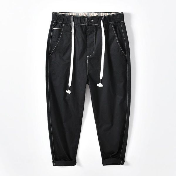 

men's pants h1229 spring summer slim youth solid color japan style simple sport small feet drawstring unique design trousers, Black