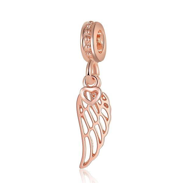 

wholesale 20pcs silver jewelry diy rose gold angel wings dangle pendant beads fits pandora style charm for pandora bracelets for european ch, Black