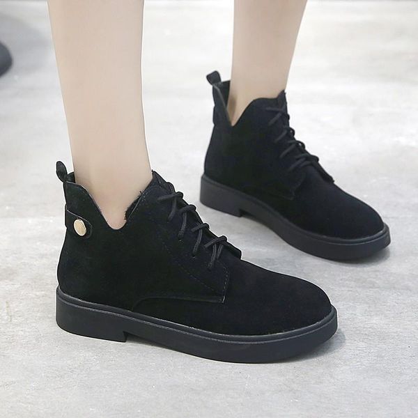 

boots autumn retro low heel shoes woman lace up suede female platfrom comfortable elegant ladies fashion classic footwear cross-tied, Black