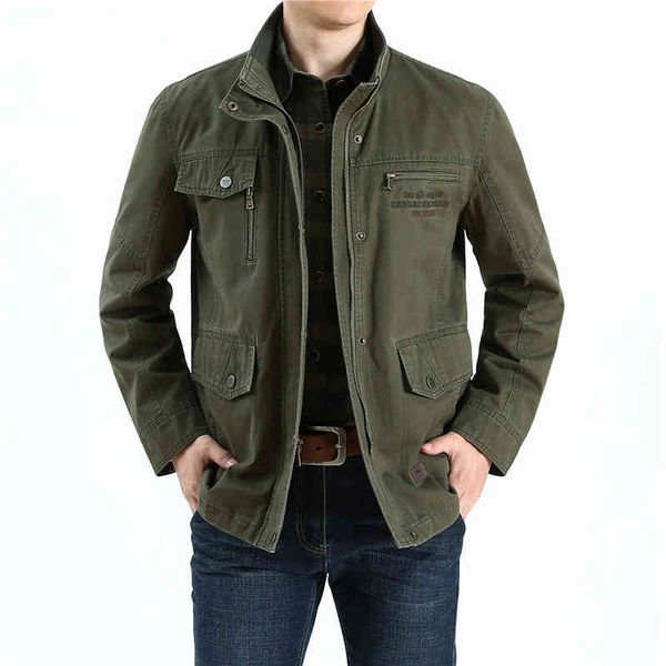

new men's casual cotton jacket multi-pocket stand collar middle-aged, Black;brown