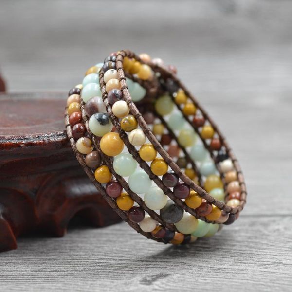 

tennis fashion leather woman bracelet jewelry bohemia style with muti-layer handmade natural colored stones for wholesale, Golden;silver