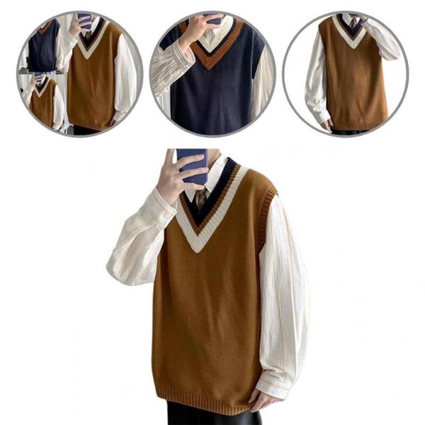 

men's vests stylish autumn sweater vest sleeveless young great stitching student waistcoat, Black;white