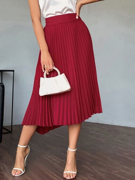 

solid high waist pleated skirt n31e#, Black