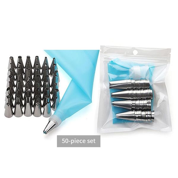 

baking & pastry tools 50pcs/8pcs silicone bag tips kitchen diy icing cream reusable bags nozzle set stainless cake decorating