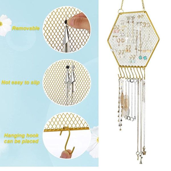 

jewelry pouches, bags multifunction earring wall holder hanging organizer mounted storage stud decor hexagon hooks 45bc, Pink;blue