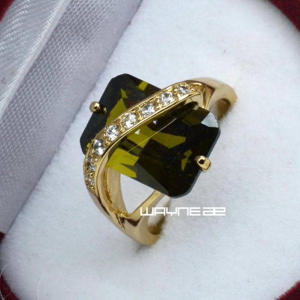 

wedding rings women solid with green crystal sz o(7)-u(10) r287, Slivery;golden