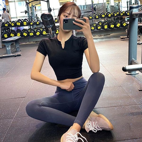 

women summer yoga short sleeve outdoor running fitness slim sports t-shirts breathable shirt outfit