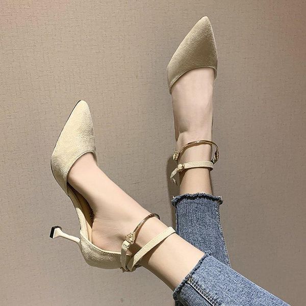 

dress shoes 7cm pumps suede for spring 2021 hollow-out metal decorative high-heeled foreign trade large size women, Black