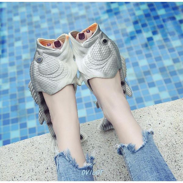 

funny slippers women 2021 fish plus size 47 shoes flat beach pool footwear woman family house female summer, Black