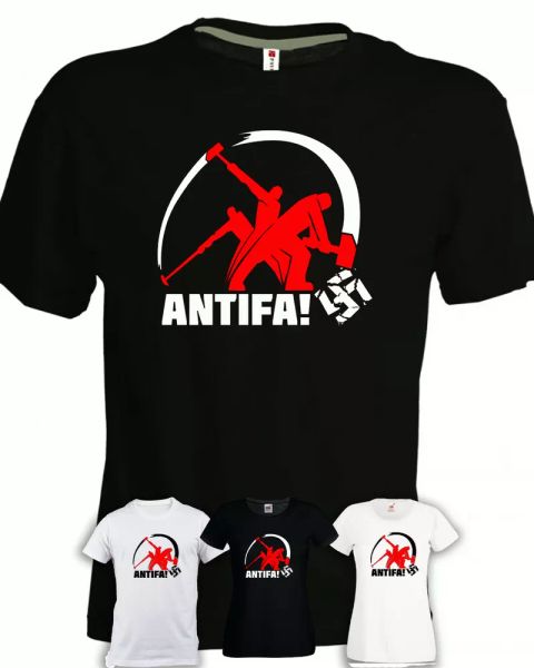 

tshirt antifaschistische aktion gegen nazi antifasciasta revolution white or black man woman coton, White;black
