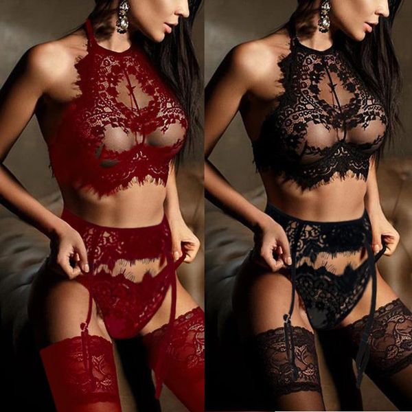 

bras sets lingerie set transparent lace babydoll open bra and panty g-string underwear women plus size & brief s-3xl, Red;black
