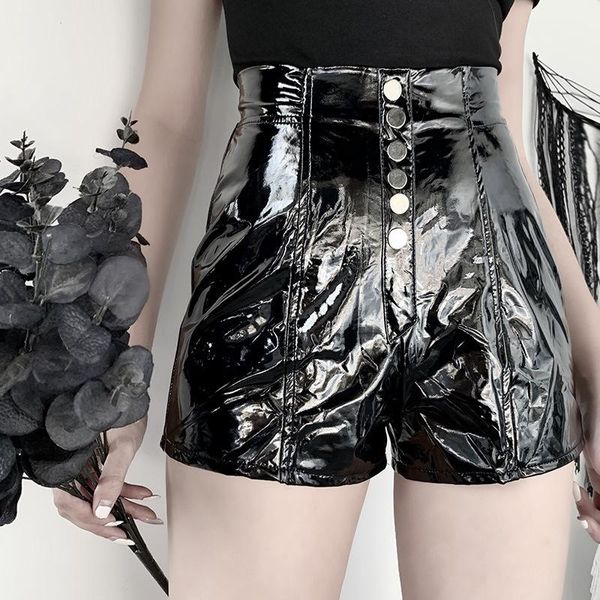 

women's shorts women summer vintage chic pu leather ladies club hip hop casual high waist button gothic female biker, White;black