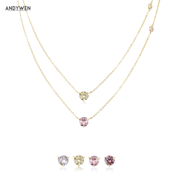 

chains andywen winter 925 sterling silver gold lemon pink luxury zircon charms pendant long chain necklace choker party wedding jewelry