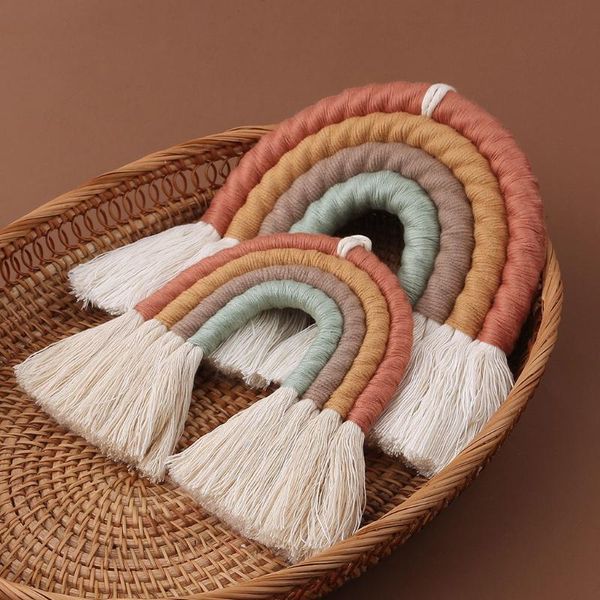 

decorative objects & figurines rainbow wall hanging ornament handmade weaving macrame home decoration for nursery kids room art craft