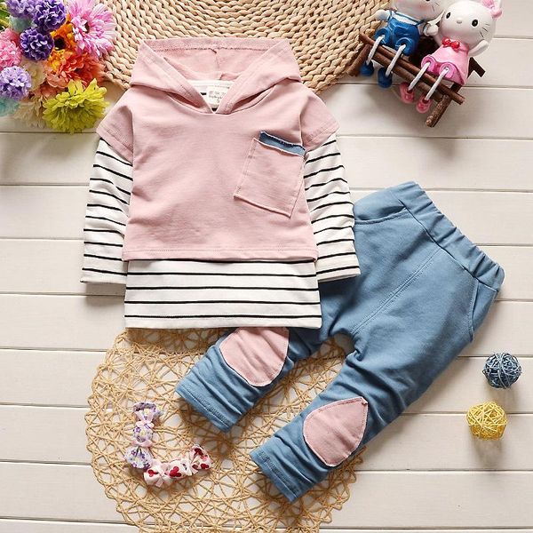 

clothing sets suit fashion patch short-sleeved hooded sweater jacket striped bottoming shirt + pants boys girls quality child clothes, White