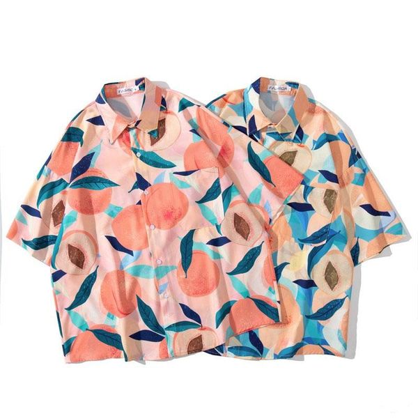 

men's casual shirts men shirt short sleeve pink yellow 2021 summer loose pocket cartoons peach male thin comfortable chinese style s64, White;black