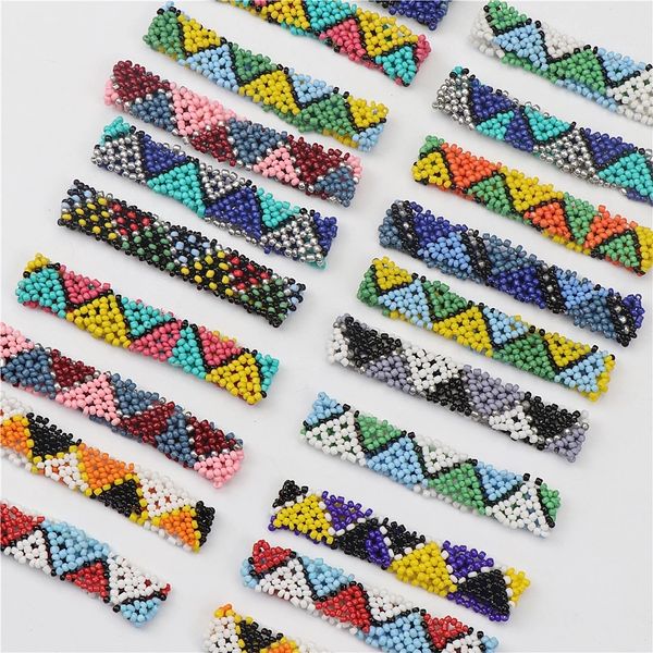 

bohemian colorful rice beads braided elastic bracelets for women men fashion jewelry party gifts wholesale, Golden;silver