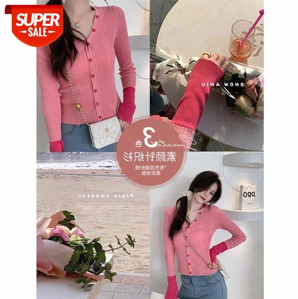 

korean v-neck single-breasted [plain knit sweater] the little woman is gentle ~ collection of popular colors this year #t09c, White